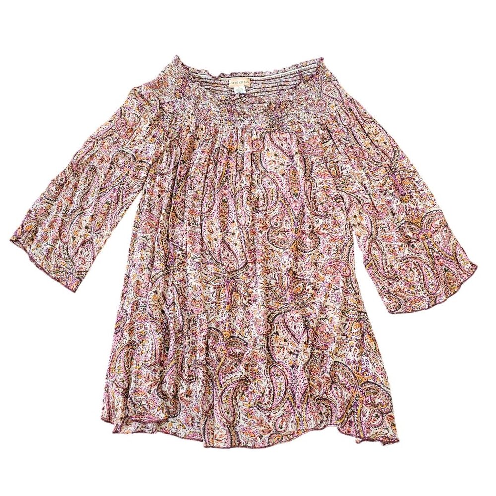 Bohemian Paisley Smocked Womens Tunic Top By Band Of Gypsies Rayon size Small